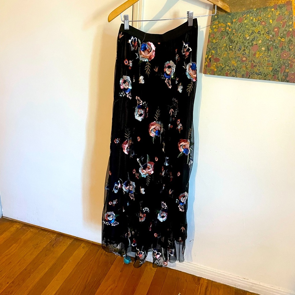 Zara black long skirt with flowers